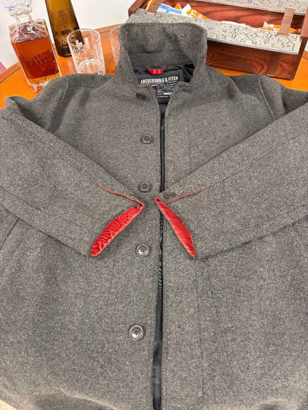 Abercrombie & Fitch Men's Short Overcoat + Size L + Charcoal